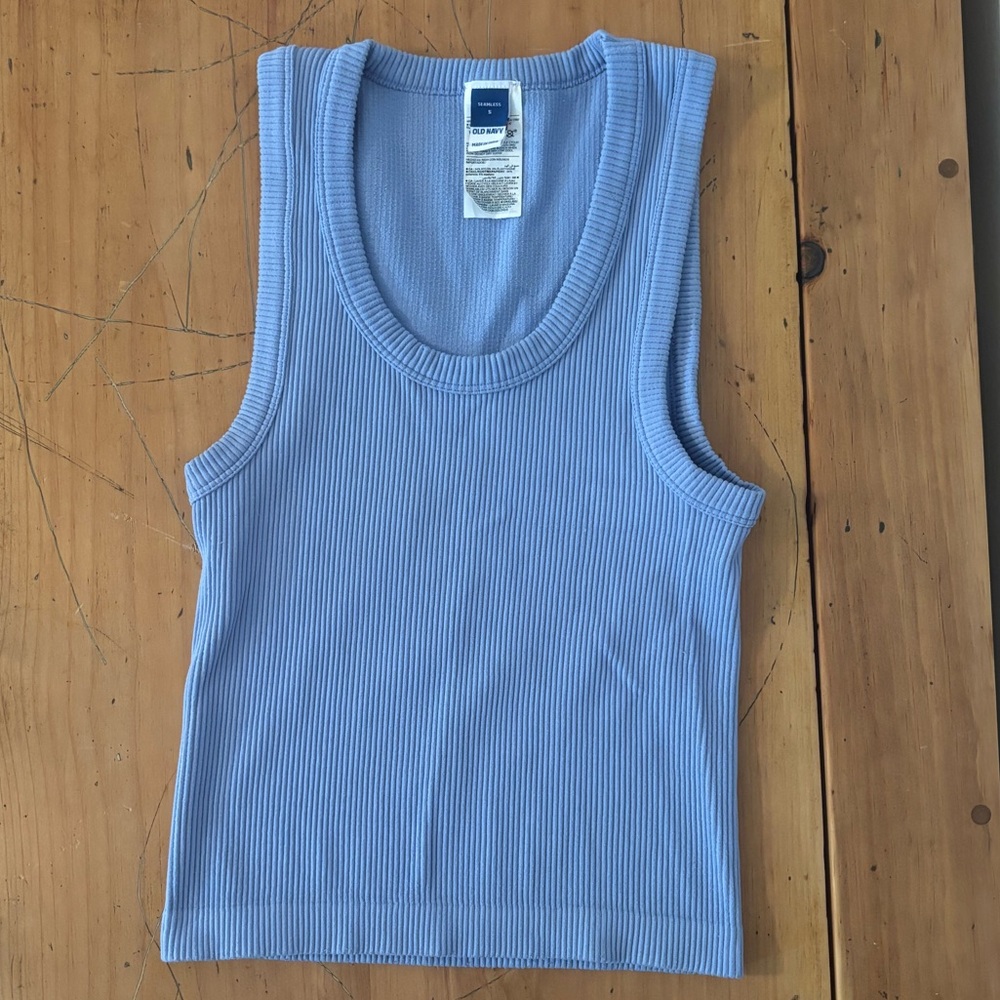 Casual Blue Ribbed Tank Top